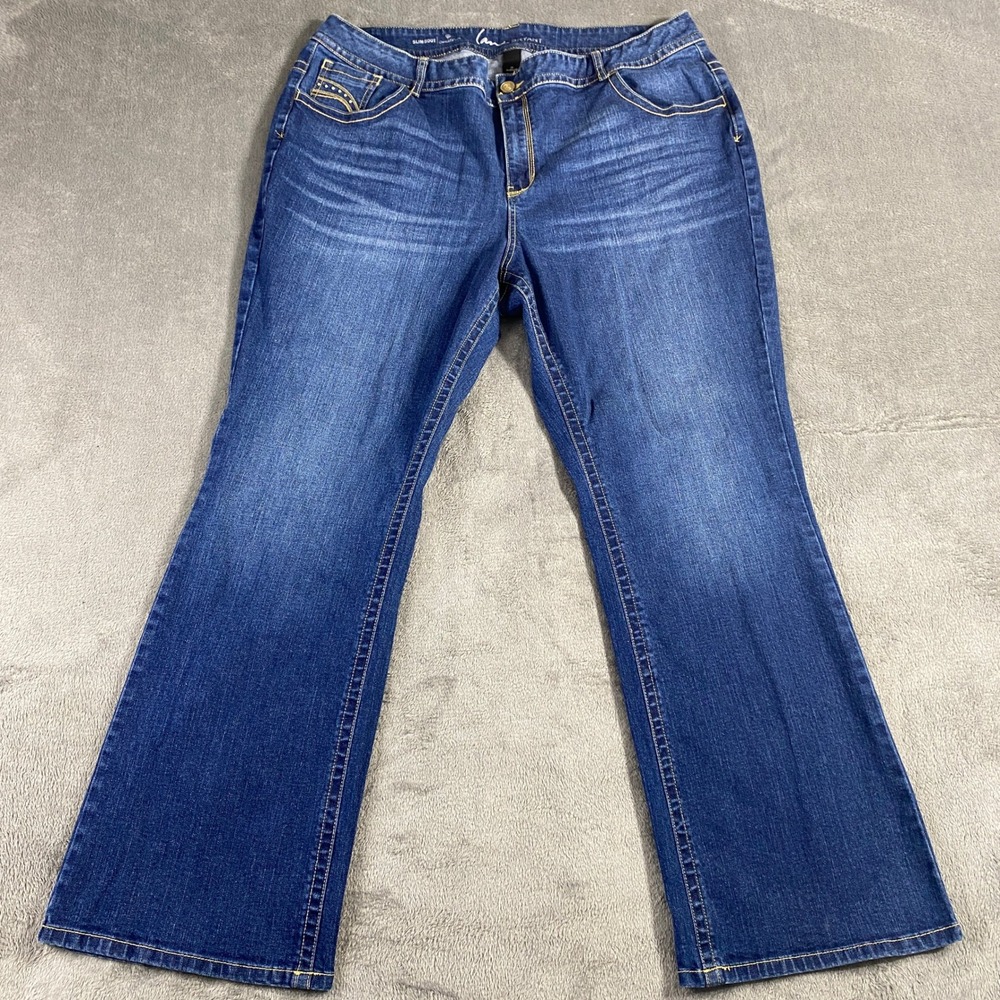 Lane Bryant Jeans Women 26 Blue Slim Boot Genius Fit Embroidered Studded Stretch